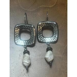 SILPADA Hammered Sterling Silver Oxidized Abalone Pearl Square Earrings W1518